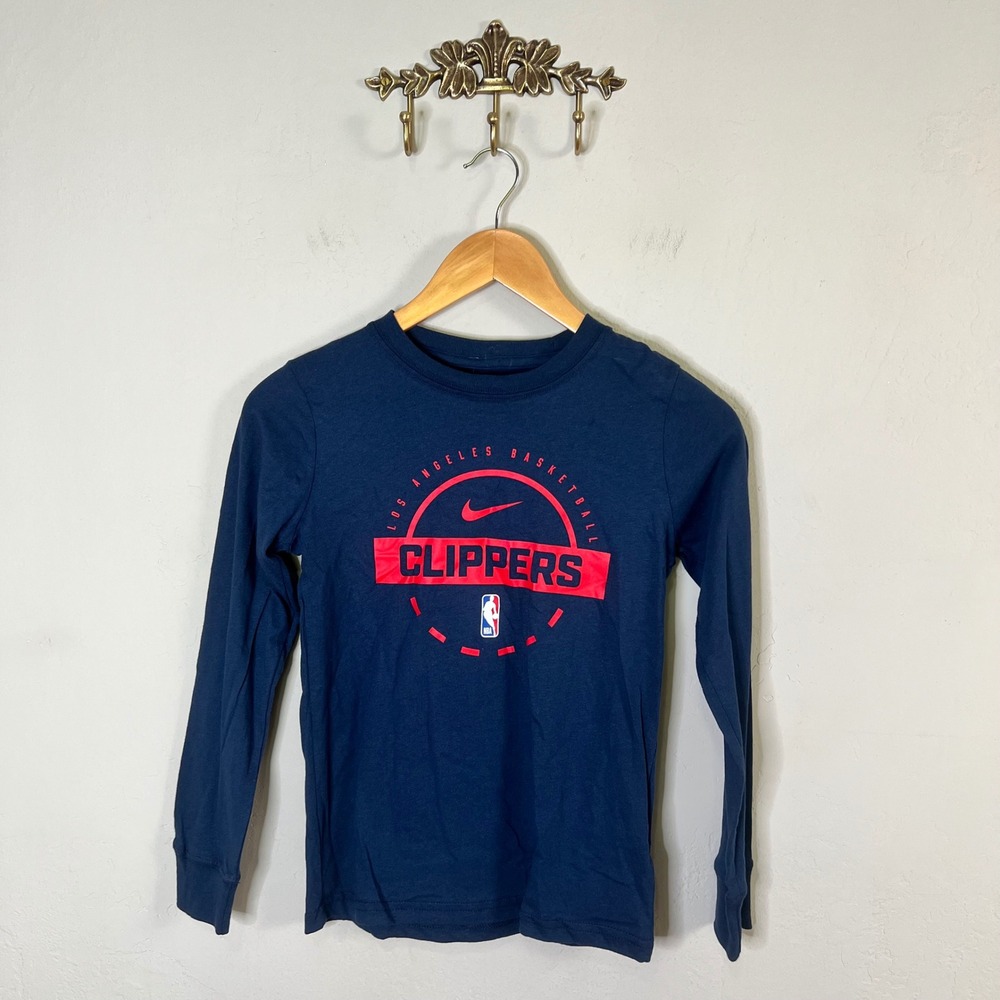 LA Clippers Nike Long Sleeve Graphic Tee Boys Size S (8) Navy Blue Cotton New
